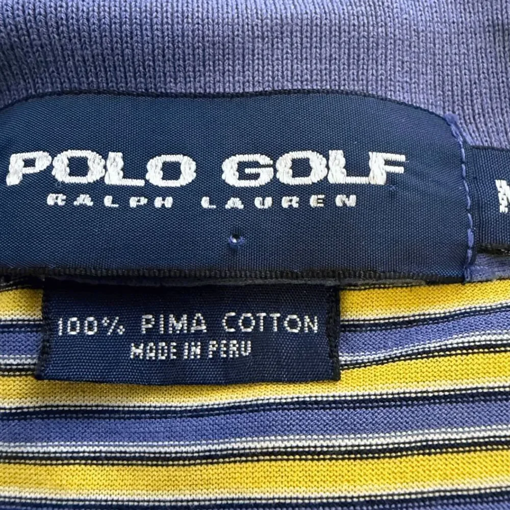 Ralph Lauren Men's Striped Pima Cotton Polo Golf  Shirt Blue Yellow‎ Size Medium